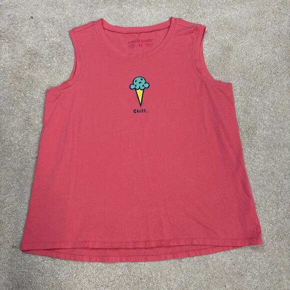 Life Is Good Set Of 2 Women's Tank Tops Summer Ice Cream Dog America Size M - Picture 2 of 7